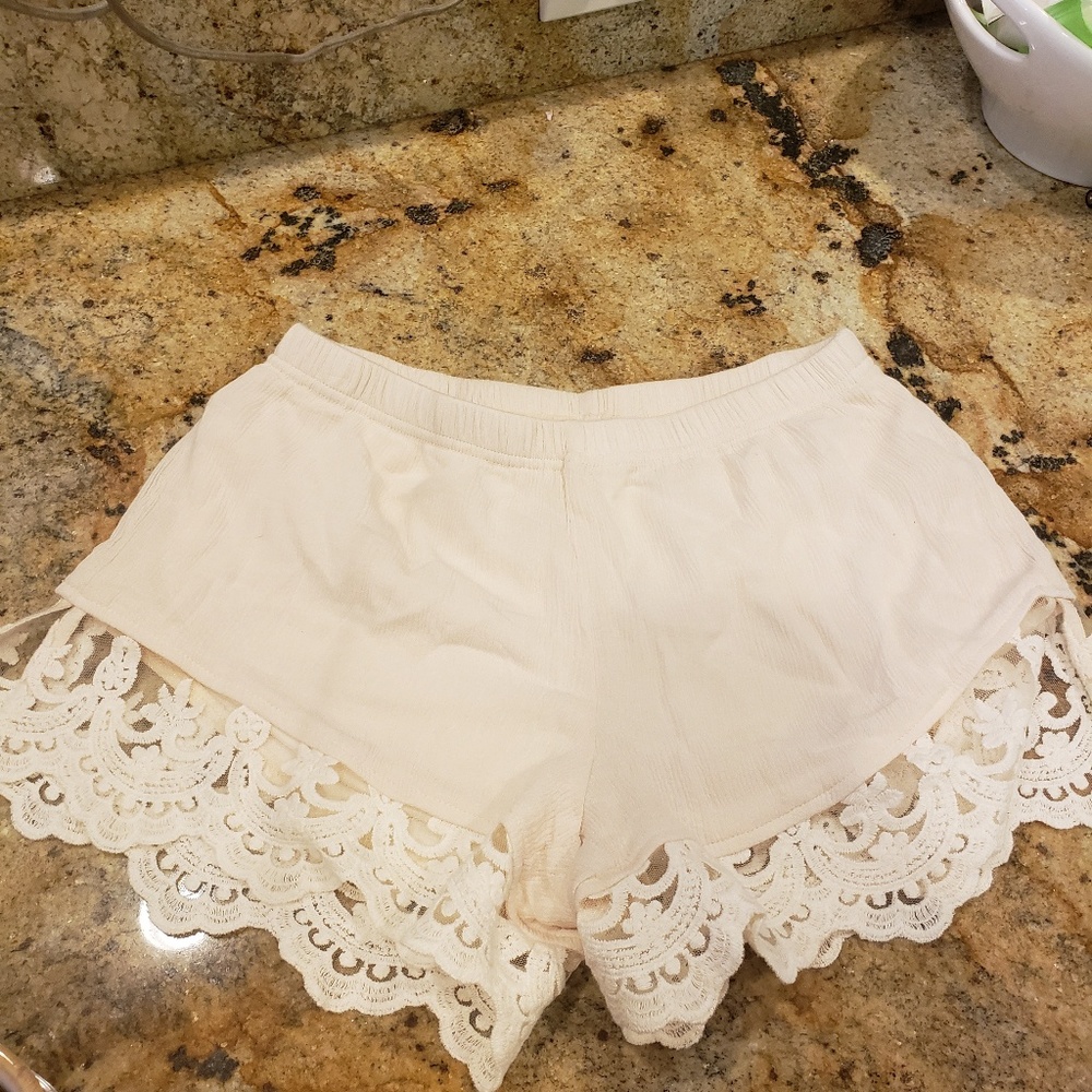 (2/$20)Cream shorts with lace detail